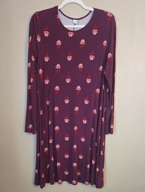 Old Navy - Long Sleeve Floral Swing Dress in Plum